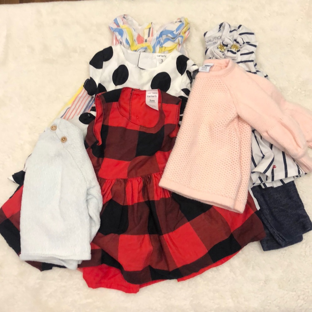Carters size 3-6M dresses and sweater bundle.